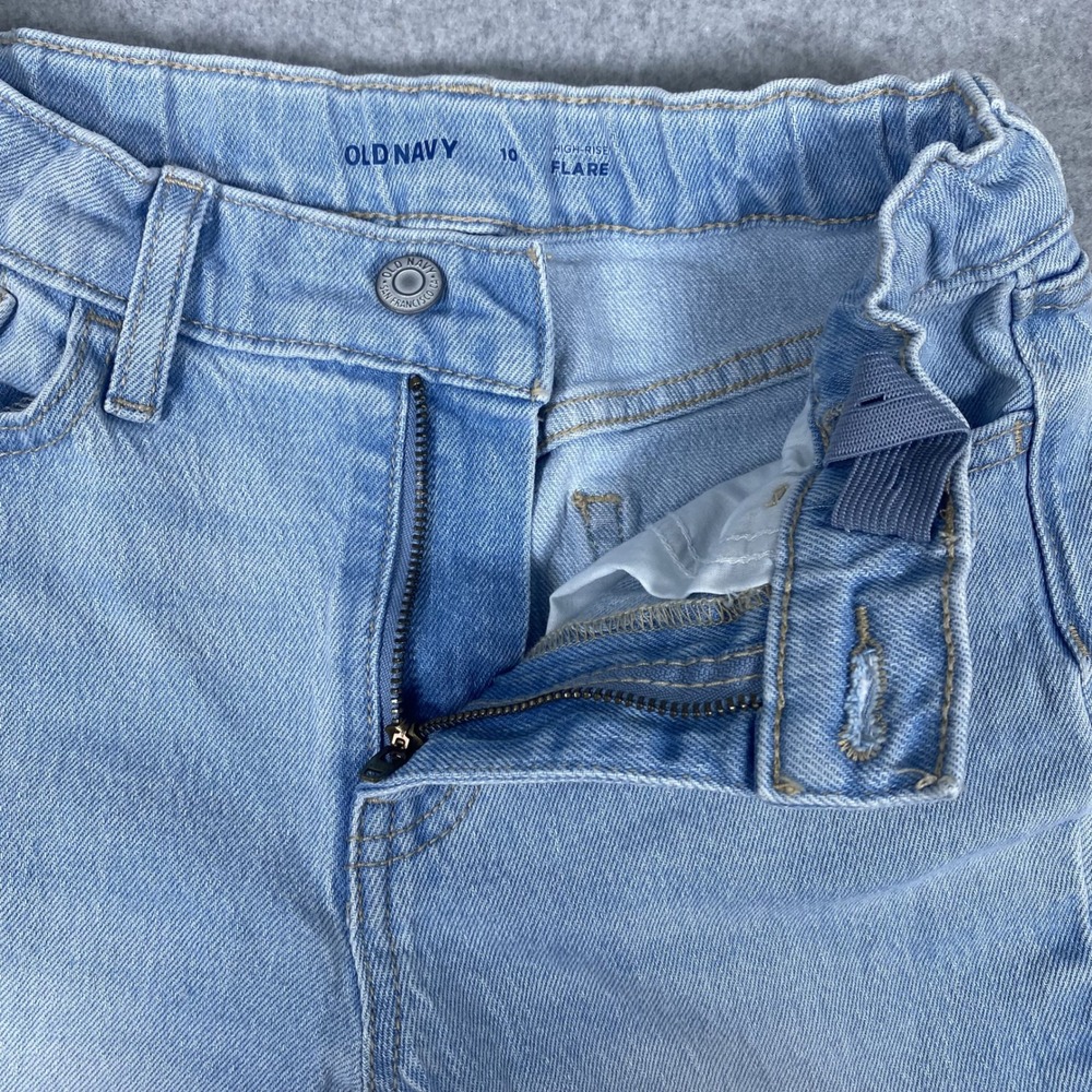 Old Navy Flare Jeans Girls 10 Light Wash Distressed High Rise Denim - Picture 9 of 16